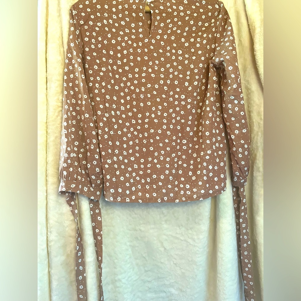 Women’s Tie Sleeve Floral Blouse - Size Small - Dusty Rose